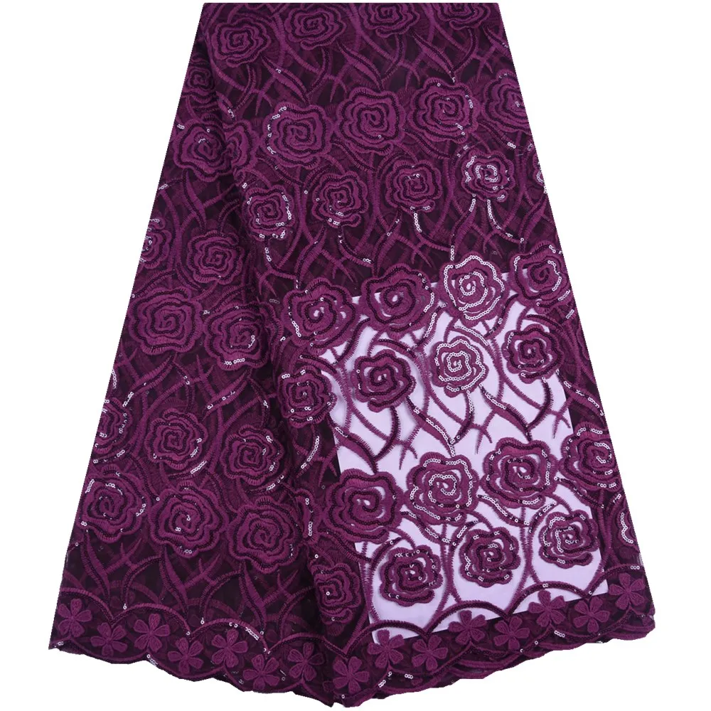 

Burgundy Red Sequins French Tulle Lace Fabric 2019 High Quality African Lace Fabric Wedding Dress Sequined Embroidery Lace S1627