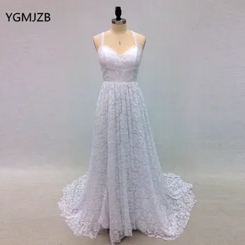 

Sexy Backless Lace Evening Dress Long A-line Spaghetti Straps White Women Formal Party Evening Gown Prom Dress Robe De Soiree