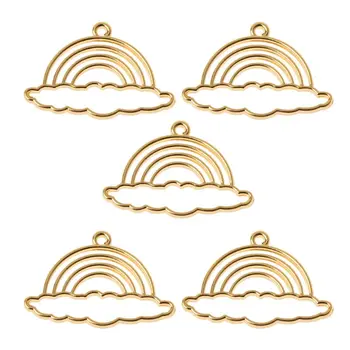 

5Pcs Rainbow Metal Frame Pendant Open Bezel Setting DIY UV Resin Jewelry Charms