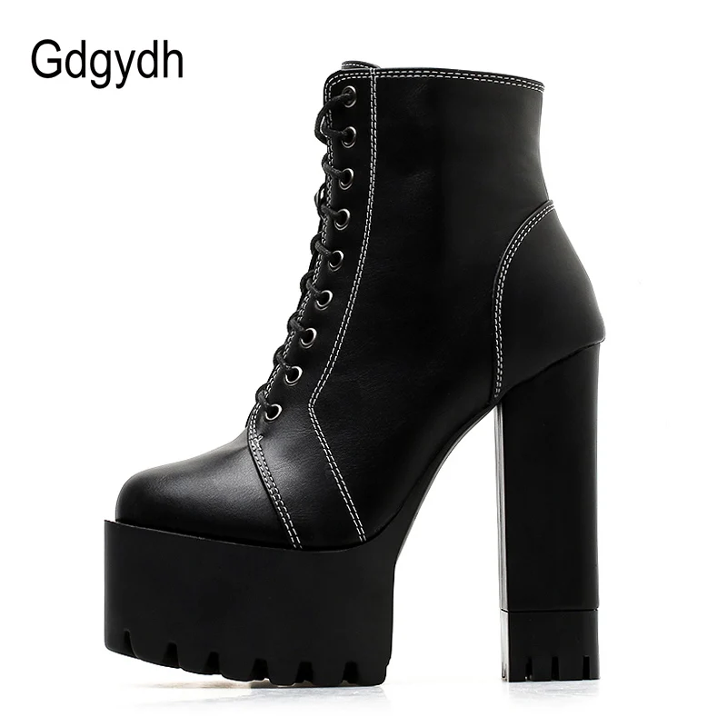 Gdgydh/модные женские ботильоны на высоком каблуке; коллекция года; сезон осень; обувь на толстом высоком каблуке; повседневные ботинки на платформе с круглым носком; женская акция