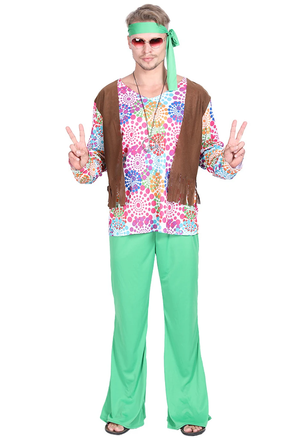 Adults 60s 70s Hippie Costume Mens Ladies Hippy Fancy Dress Womens Retro Outfit