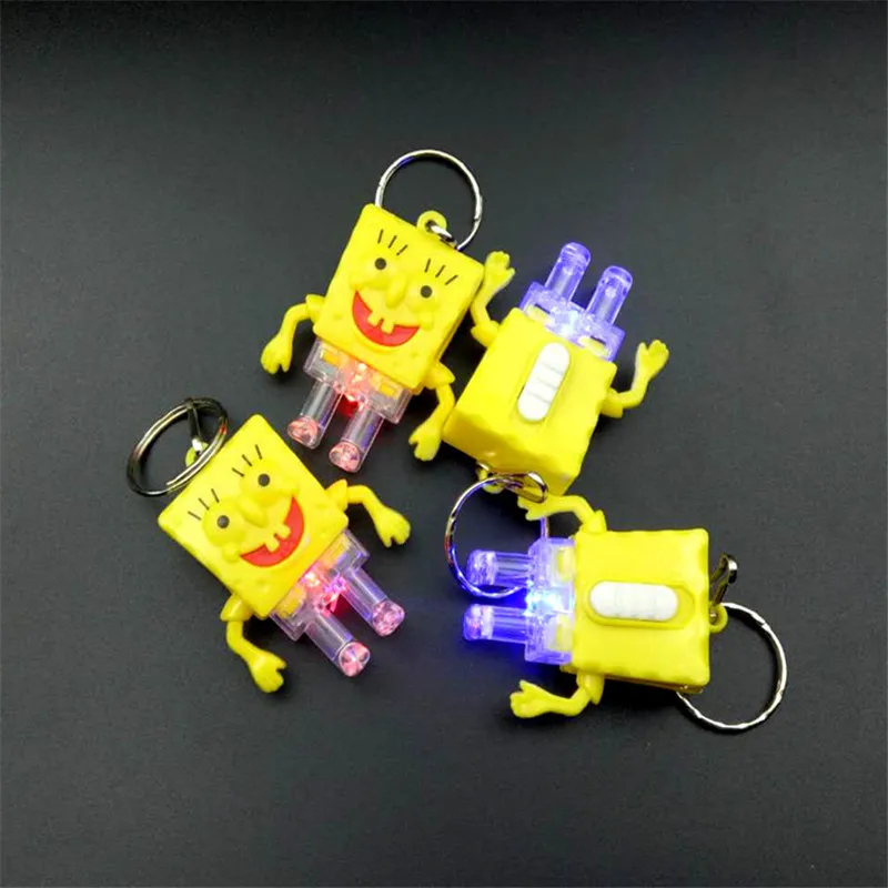 

Stranges Small Things Led Flashlight Cartoon SpongeBob Keychain Children's day gift small gift accessories 100pcs/lot