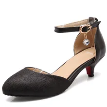 Big Size 32-48 Fashion Party ankle strap buckle Shoes Woman Sexy med High Heels Pumps spring autumb concise lady wedding pumps