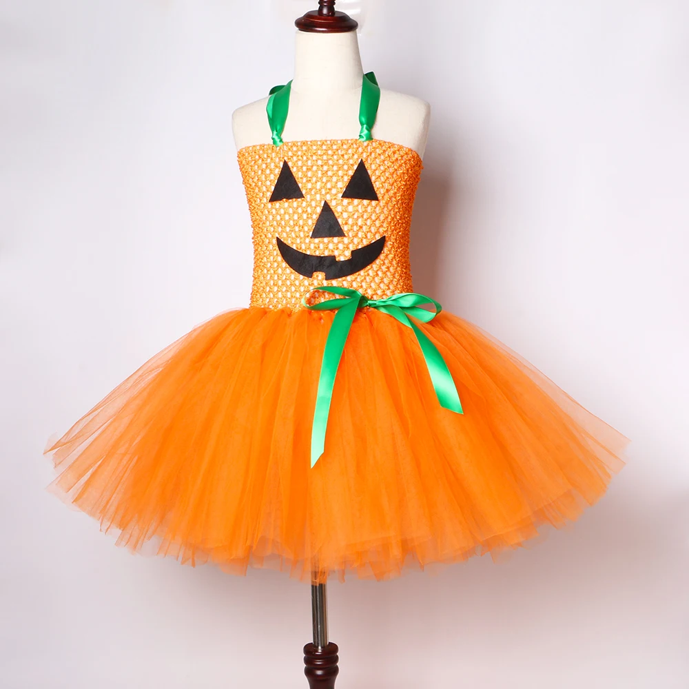 Платье-пачка для девочек с изображением тыквы; оранжевое платье из тюля для девочек на Хэллоуин; Детский костюм для костюмированной вечеринки с изображением Джека о-фонаря; карнавальное праздничное платье; одежда
