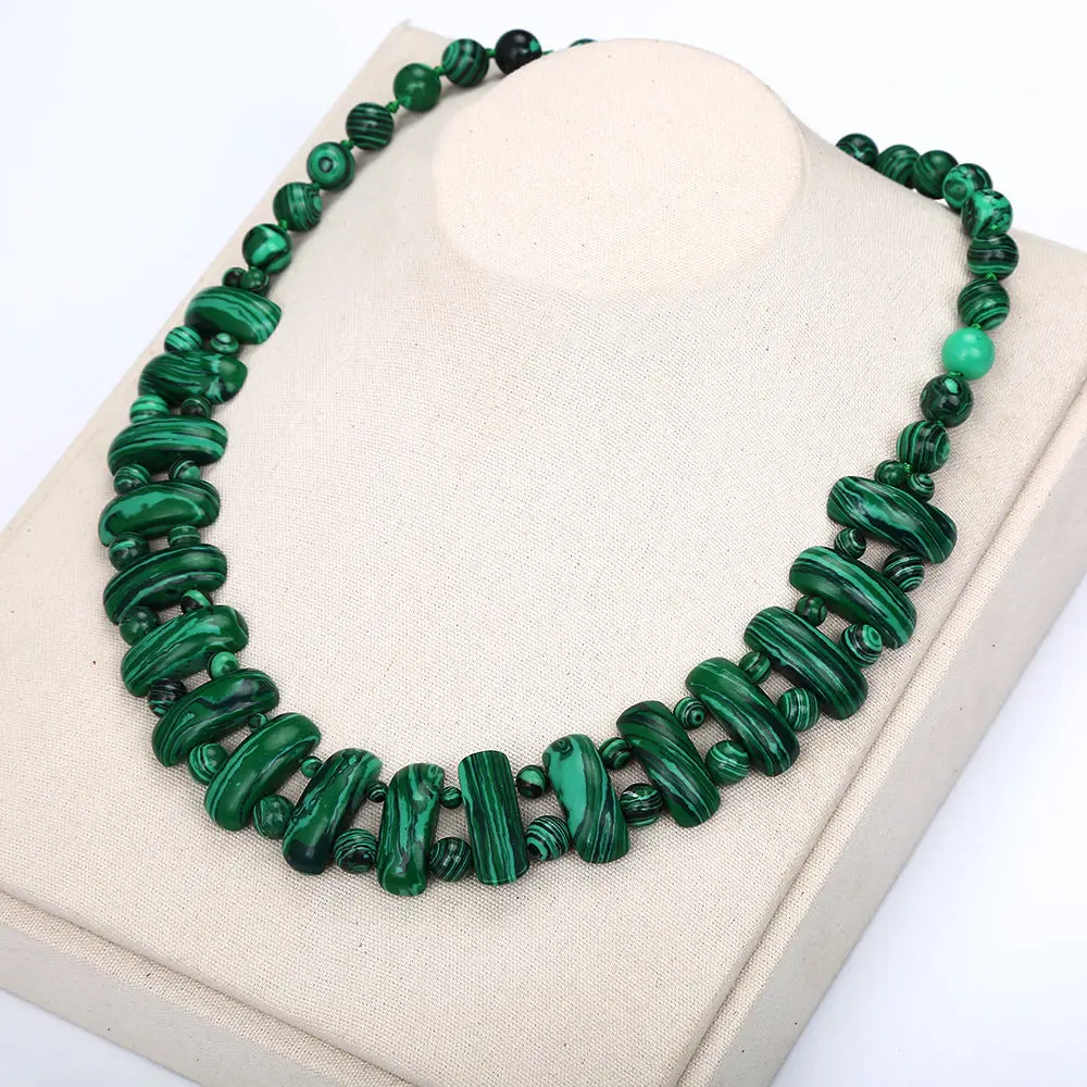 Ожерелье Malachite из натурального камня Женская жемчужная цепь изящная ручная