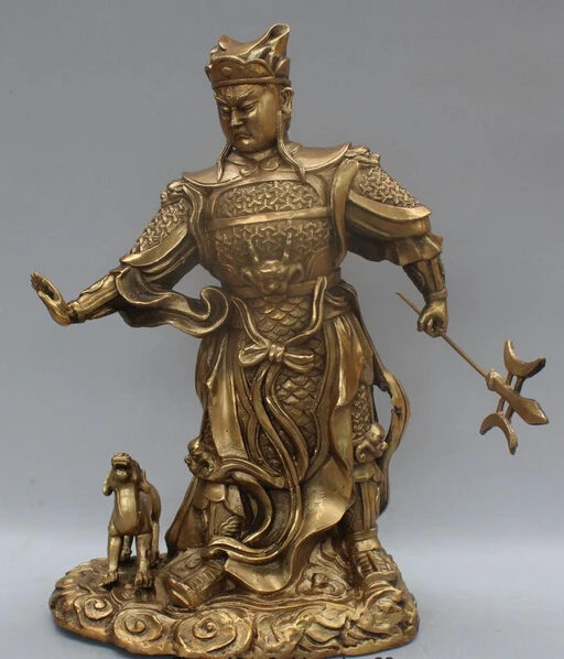 

shitou 002876 16" Chinese Bronze Dragon Warrior Protect 3 Eyes Yang Jian Erlang God Dog Statue discount 30% (C0324)