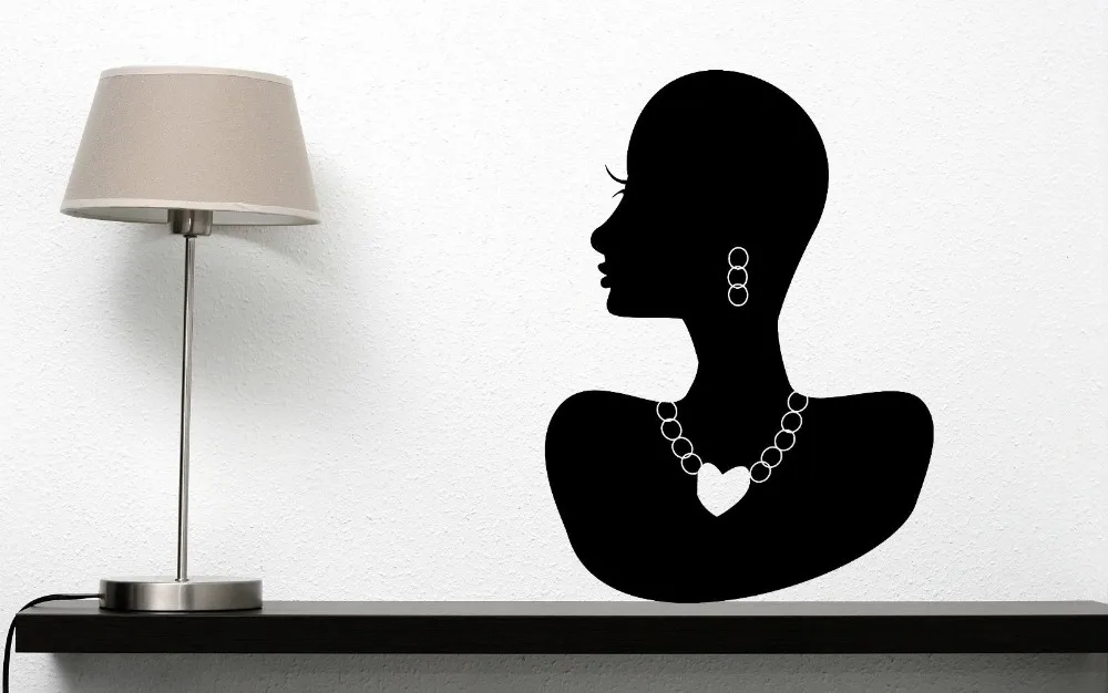 Plus size Beauty Lady With Necklace and Earring Wall Stickers Bedroom