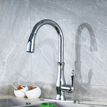 

Wholesale and Retail Countertop Kitchen Sink Faucet Single Handle Pull Out Swivel Spout Mixer Tap with 10 Inch Cover Plate