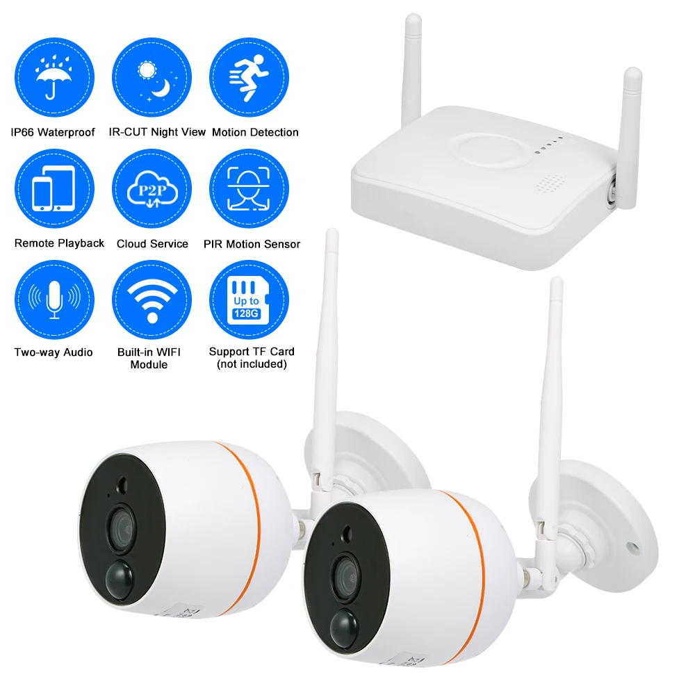 

4CH Wifi Mini NVR Kit Video Surveillance 1080P Wireless IP Camera Set Audio PIR Motion Detection CCTV Security Camera System