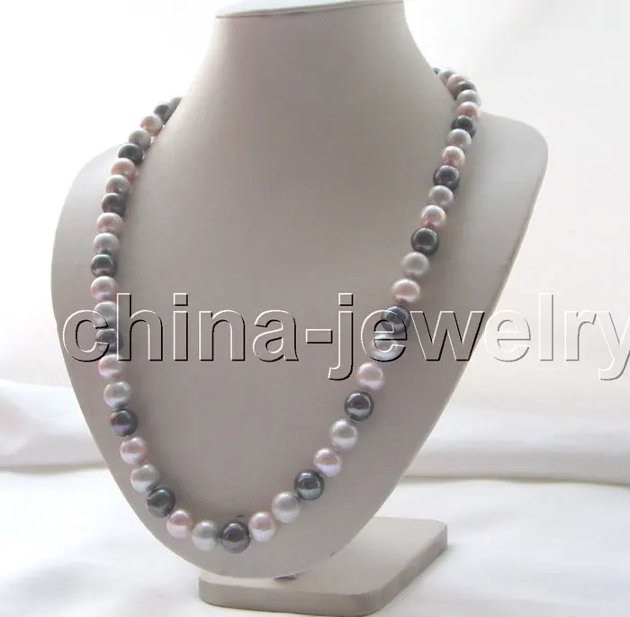 

FREE SHIPPING>@@> 25" AAA 11mm natural gray purple black round freshwater pearl necklace - 925 sil^^^@^Noble style Natural Fine