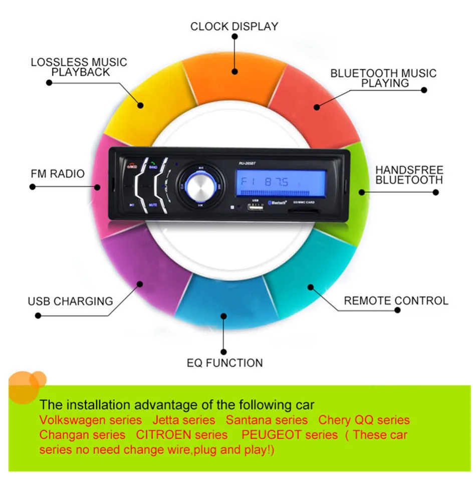 New Car Stereo Audio Bluetooth WMA WAV MP3 Player 12V 1 Din 4 Channel FM Radio In-dash Aux Input Receiver USB SD Remote Control -2