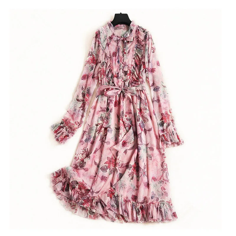2019 Luxe Falbala Maxi Jurk Summer Beach Party Jurken Chiffon Lange Mouw Boog Riem Luxe Runway Jurken Robe Femme 2019 Luxe Falbala Maxi Jurk Summer Beach Party Jurken Chiffon Lange Mouw Boog Riem Luxe Runway Jurken Robe Femme