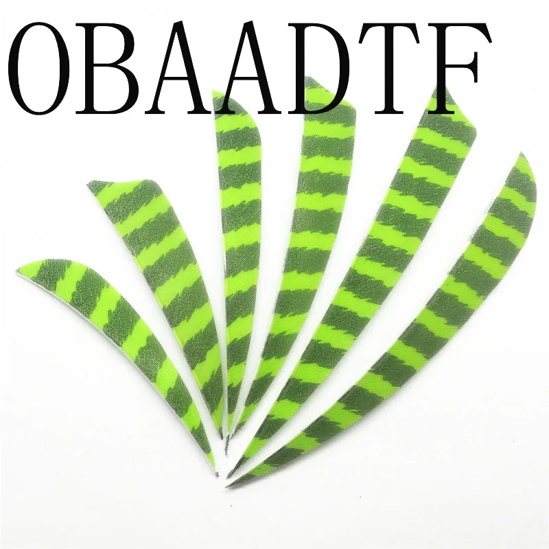 

100pcs 3" 4" 5" Water Drop Shield Cut Striped Fluorescent Green Archery Hunting And Shooting Arrow Feather Archery Bow