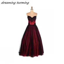 Victorian Gothic Wedding Dresses Red And Black Lace Applique Soft Tulle Lace-up Back Vintage Bridal Gowns vestidos de novia