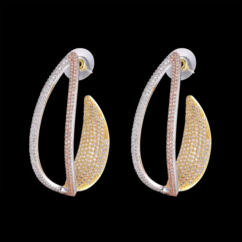 

Zlxgirl jewelry Russian Design brand Mirco Paved Cubic zircon Earrings Wedding earrings jewelry of Women couple gifts stand ear