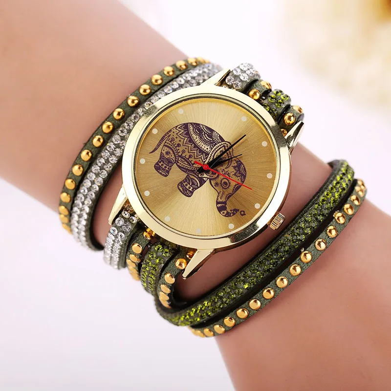 9 Цвета браслет часы Роскошные Брендовые женские часы слон Женева Смотреть Женщины Круглый Ювелирные изделия с алмазами кварцевые