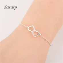 Sasusp романтическое Двойное сердце Регулируемые браслеты femme женские золотые ювелирные подарки для друзей
