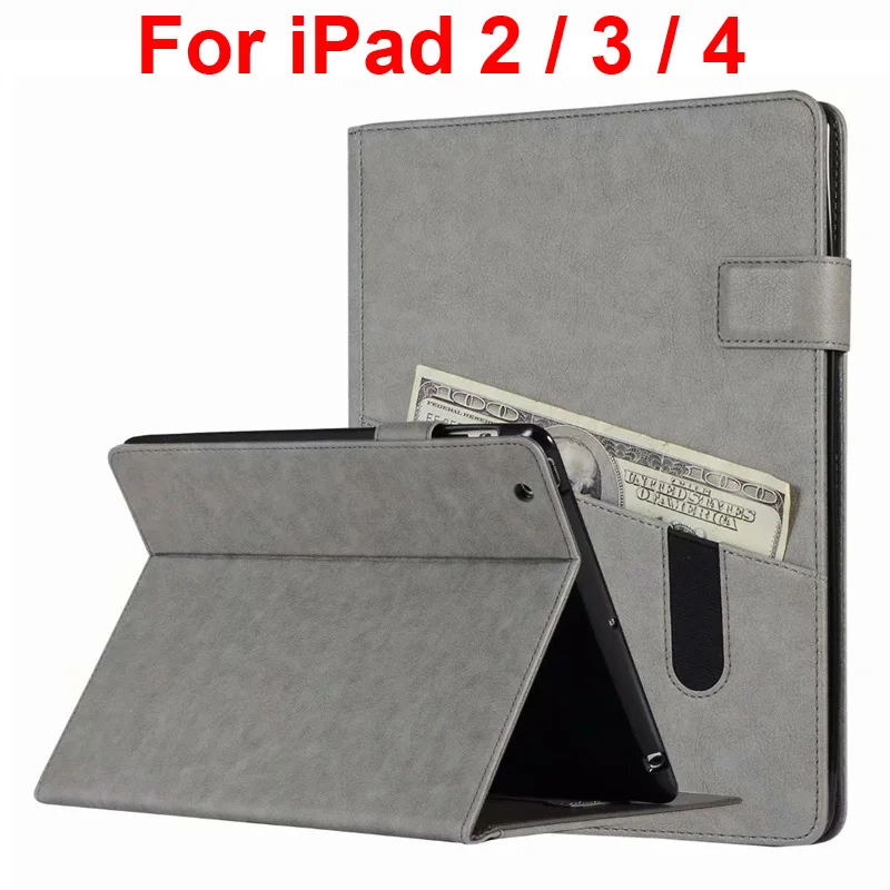 

For iPad 2 / 3 / 4 Business Stand Case iPad2 Cover iPad3 Protector iPad4 Casing with card slots money pocket Soft TPU Protection
