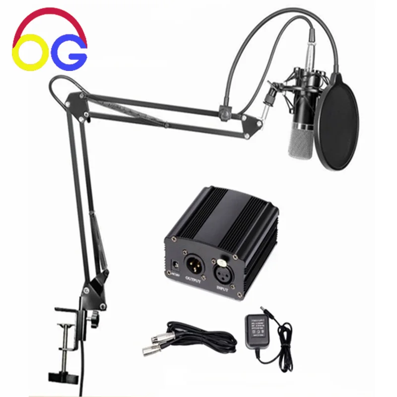 

OGV 48V phantom power Supply for Condenser microphone studio Recording Equipment with Microphone Stand Pop Filter cable adapter