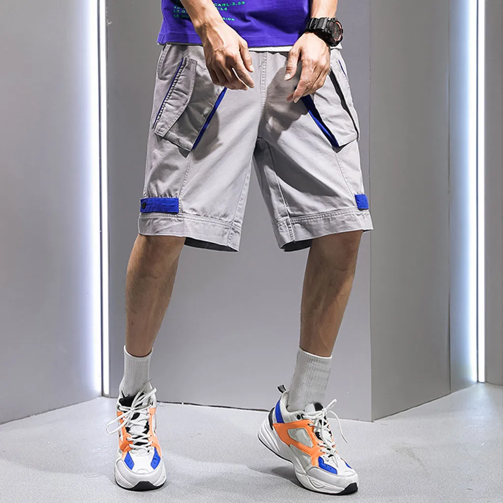 Для Мужчин's шовные комбинезоны Для мужчин Летнее спортивное Однотонная одежда кнопка Повседневное свободные впитывает пот и Штаны трусы на верёвочках Salopette комплект одежды homme