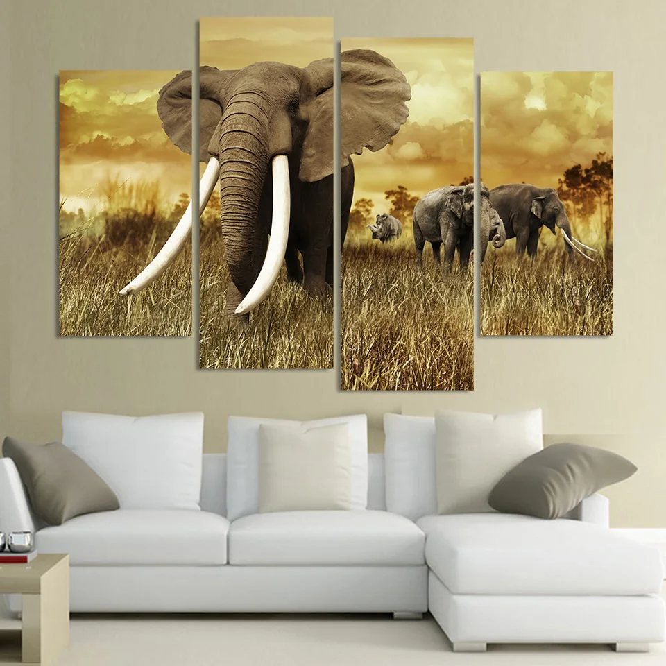 Online Buy Wholesale white elephant decoration to room from China ... - 4 Panel Canvas Art Canvas Painting Elephant Family White Ivory HD Printed  Wall Poster Home Decor