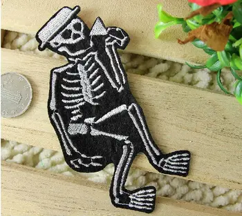 

Drinking Skull The skeletons Embroidered Iron on patches Punk Style 11.5cm*6.7cm