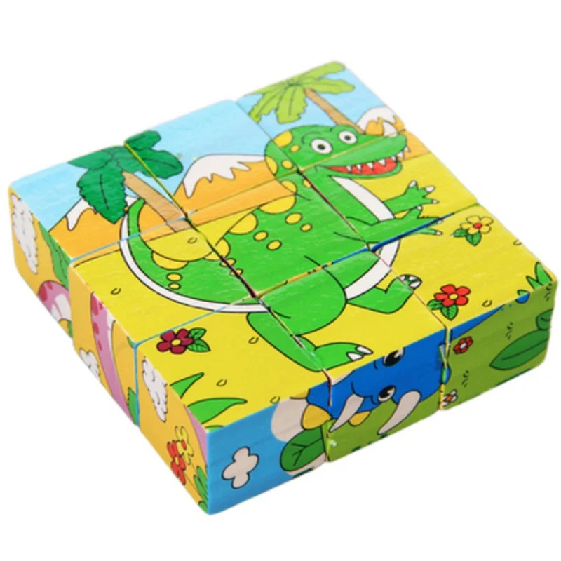 

Wooden Cartoon Animal Three-dimensional 9 Tablets Square 6 Puzzle Educational Toys Building Blocks Baby Colorful Blocks Toys