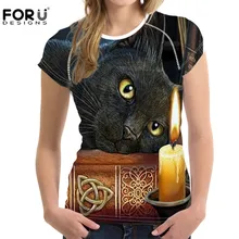 FORUDESIGNS/женская футболка, футболка с рисунком кота Witching Hour, женская футболка с коротким рукавом, Классическая ткань, женская футболка для девушек