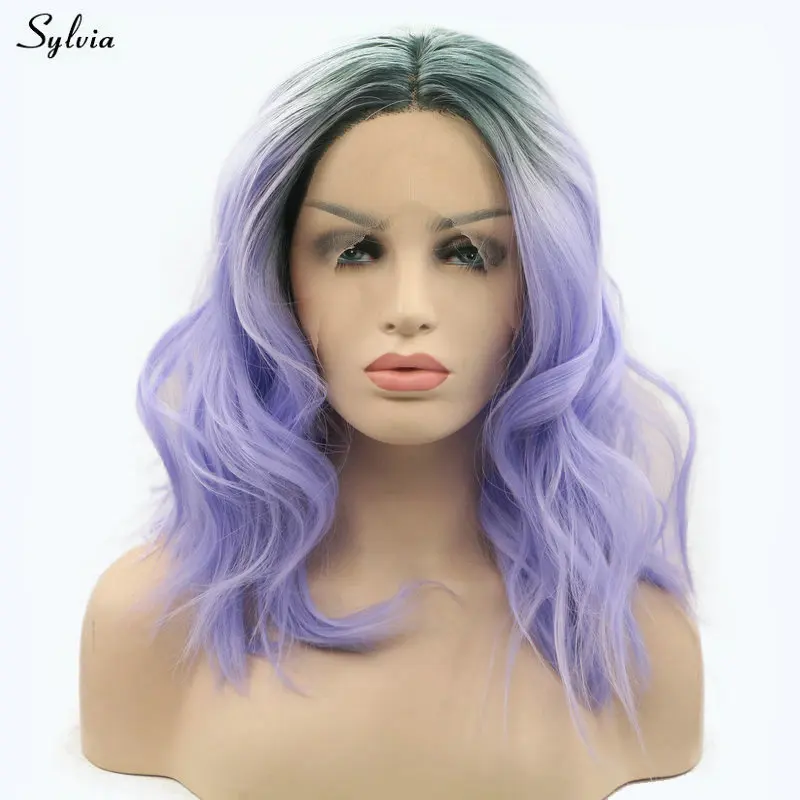 Sylvia Purple Hair Women's Cosplay Party Short Bob Wig Gray Roots To
