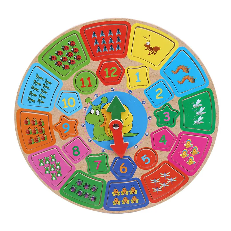Когнитивные Часы раннего образования Деревянные Детские разборные будильники многофункциональные геометрические вечерние головоломки - Цвет: round