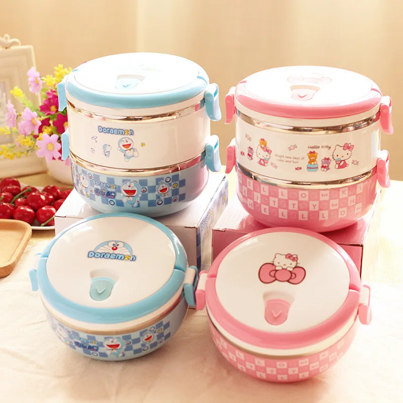 

Cartoon Food Container Thermo Lunch Box Stainless Steel Hello Kitty/Doraemon Portable Thermal Bento Lunch Boxes For Kids Picnic