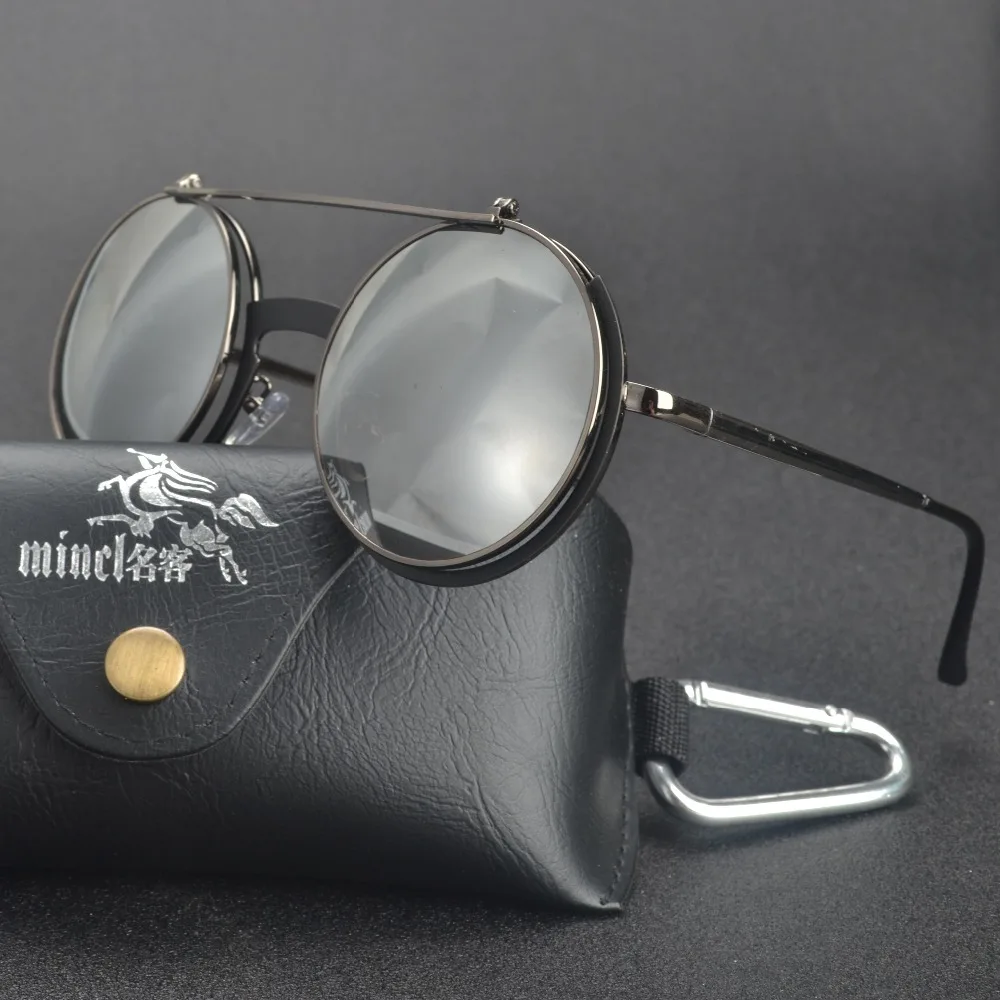 

punk vintage round sunglasses big box prince's mirror female metal sunglasses flip double layer lens
