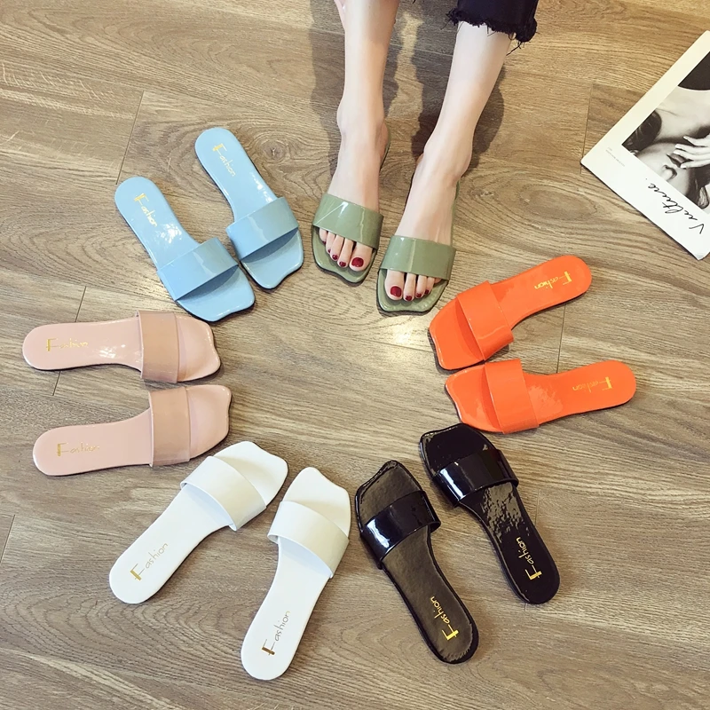 

Candy color slippers beach shoes woman anti-skid slides brief flat with open toe flip flops femme summer 2019 new zapatos mujer