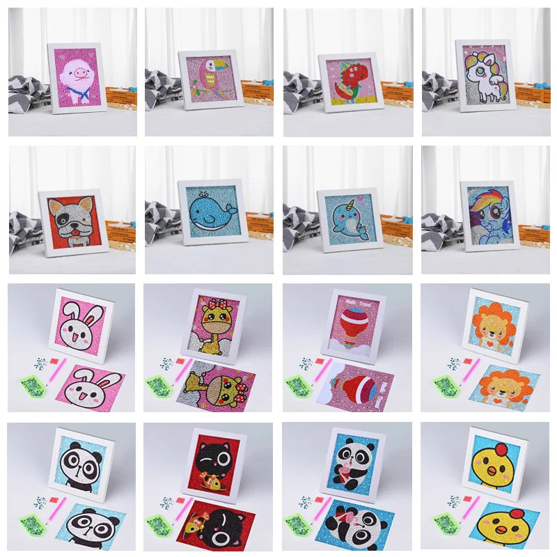 

DIY Patterns Diamond Embroidery 5D Diamond Painting For Kids Round Diamond Mosaic Cartoon Animal Stickers Home Decor with Frame