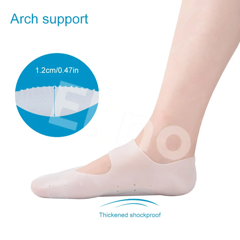 Elino Women Girls Silicone Gel Compression Moisturizing Socks Plantar Fasciitis Arch Support Spur&Cracked Heel Feet Care Insoles