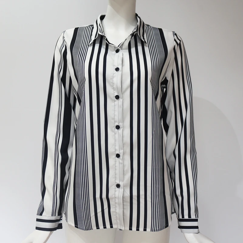VZFF Women's Shirt Long Sleeve Lapel 2019 Autumn Fashion Office Striped Button Casual Blouse Top