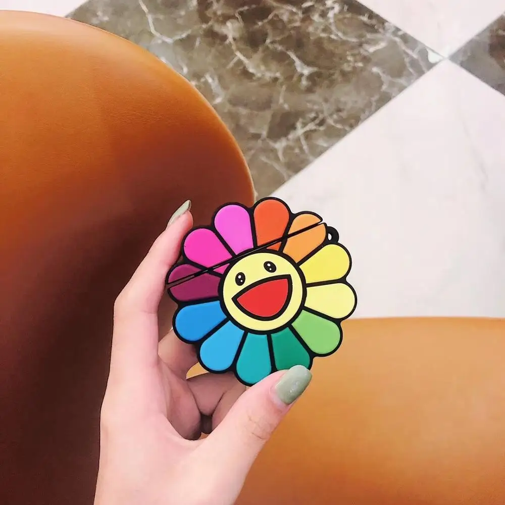 Murakami Takashi Sunflower earphone Headset Protective Wireless Bluetooth Accessories airpods Case covers For Airpods 1/2