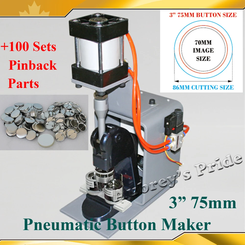 Профессиональный Пневматический " 75 мм значок кнопки производитель машина+ 100 наборы металла Pinback Кнопка питания