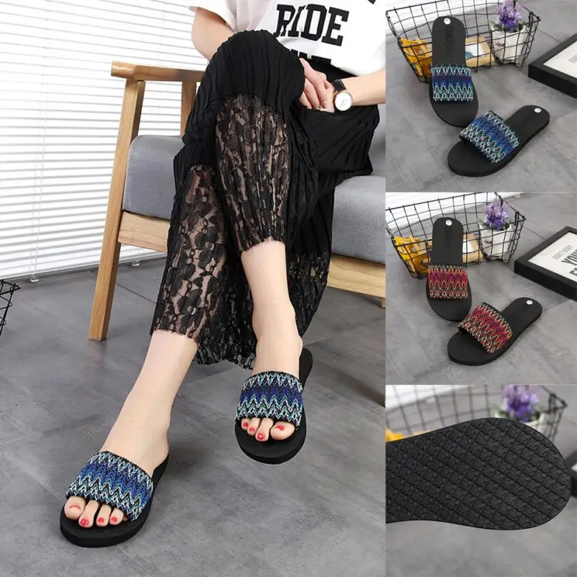 

2018 Beach Sandals Women National Style Summer Sandals Indoor Outdoor Flip-flops Beach Shoes High Quality zapatos de mujer 0731