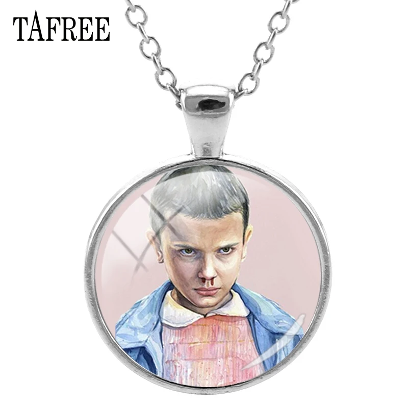 

TAFREE Stranger Things Round Pendants Necklaces Novelty Cool Glass Cabochon Dome Handmade Art Picture Fashion Jewelry Gift QF114