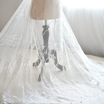 

Striped branches and leaves high-grade imported embroidery lace fabric wedding dress dress DIY accessories clothing cloth white