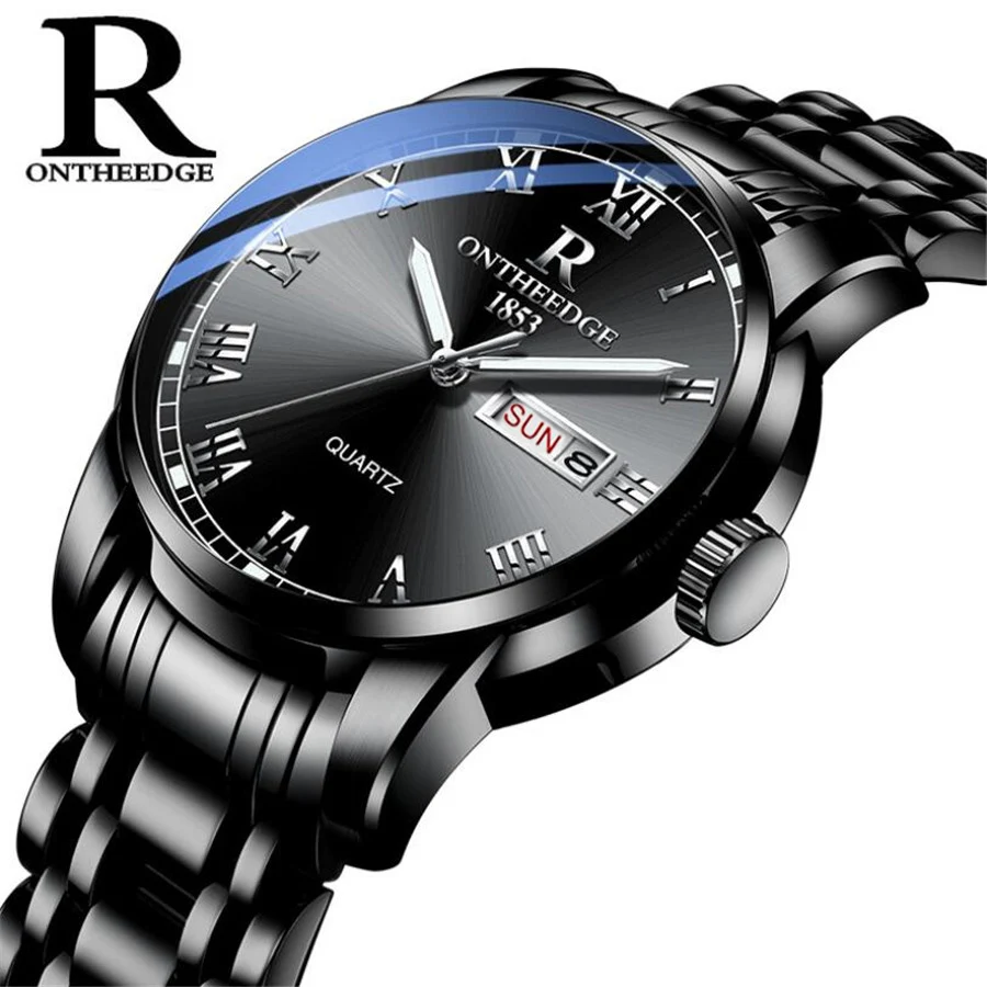 Mens Black Часы для мужчин и женщин, деловые водонепроницаемые часы с автоматической датой, серебристые стальные мужские часы, модные повседневные женские кварцевые наручные часы, Новинка - Цвет: Mens Black