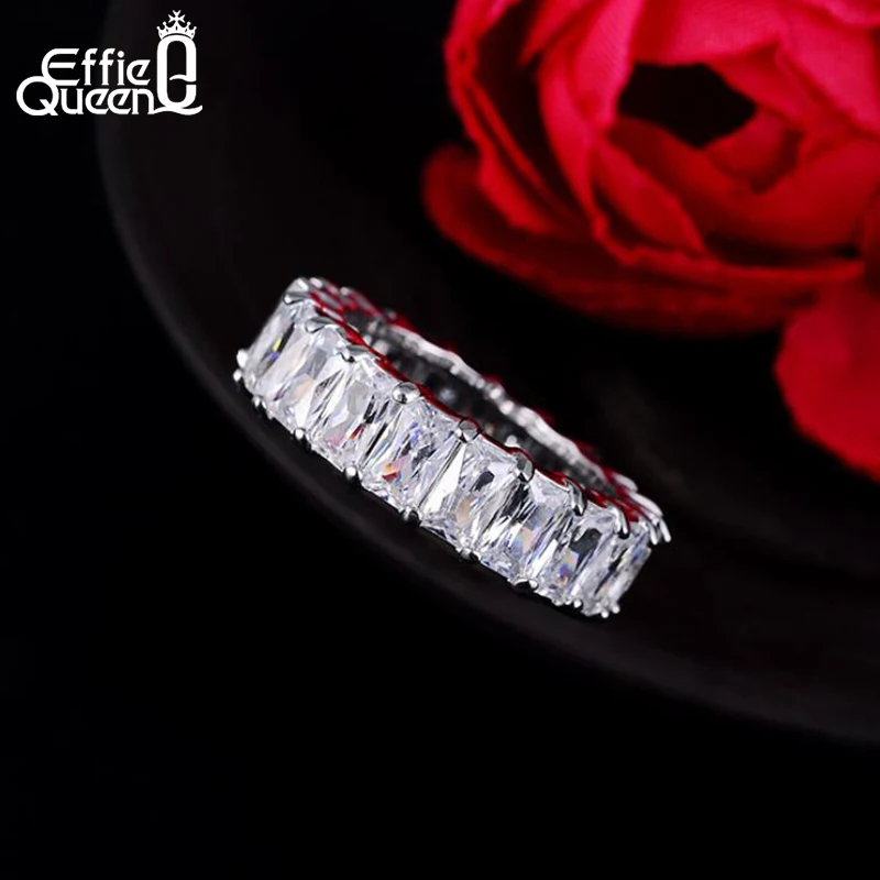 Effie Queen 2018 Row Eternal Crystal Jewelry Wedding Ring Clear Fashion Eternity Rings for Women Free Shipping Jewelry DR146