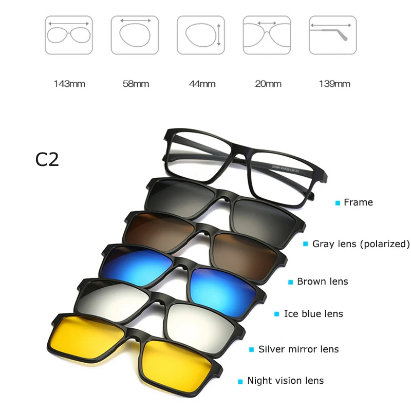 Fashion Optical Spectacle Frame Men Women Myopia 5 Clip On Sunglasses Polarized Magnetic Glasses Male Eyeglasses RS219