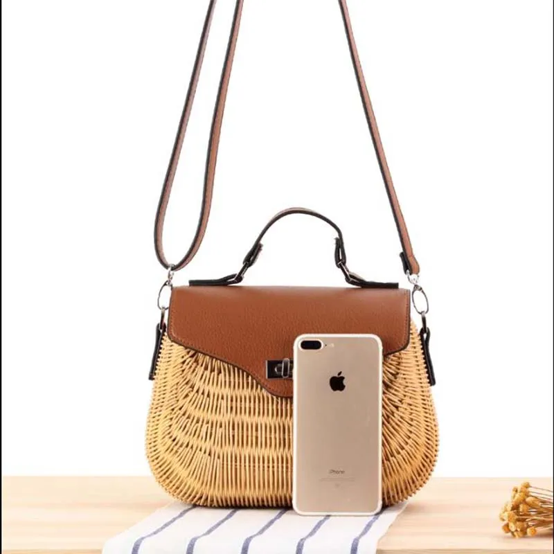 

Handbag Women's Shoulder Diagonal Package Luxury Rattan Square Small Fresh Cute Leather Handmade Rattan Knitting 2019 New Summer