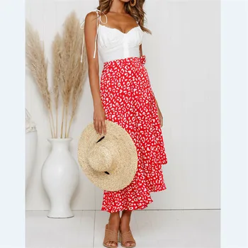 

Ladies Boho Floral Jersey Gypsy Long Maxi Full Skirt Summer Beach Sun Dress New