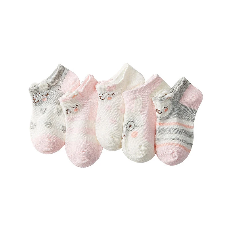 5 Pairs/Lot Cute Animal Print Kids Socks Summer Cotton Children Girls Socks Breathable Toddler Short Socks Sokken Skarpetki