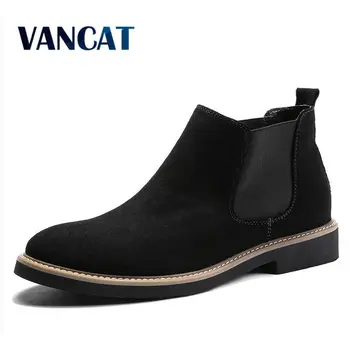 

VANCAT 2018 New Spring Autumn Fashion Casual For Men Ankle Chelsea Boots Men Shoes Cow Suede Leather Slip On Motorcycle Men Boot