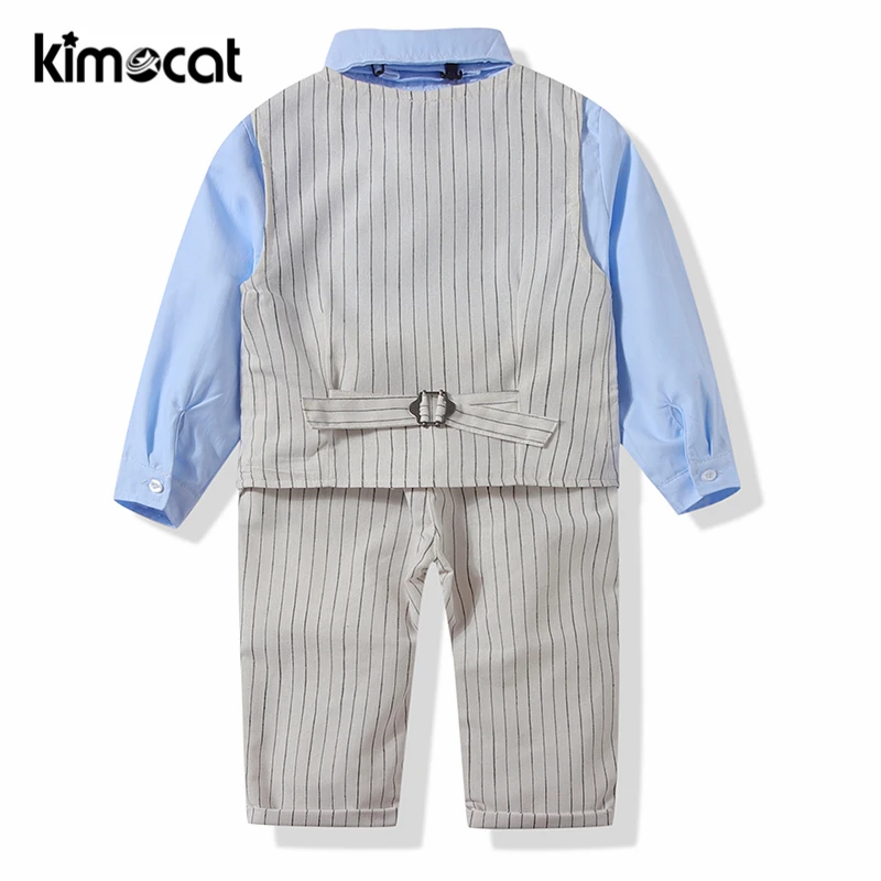 Kimocat/весенне-осенняя одежда для маленьких мальчиков Джентльменский жилет с длинными рукавами+ рубашка+ штаны, Официальный Школьный костюм комплект одежды для мальчиков в английском стиле