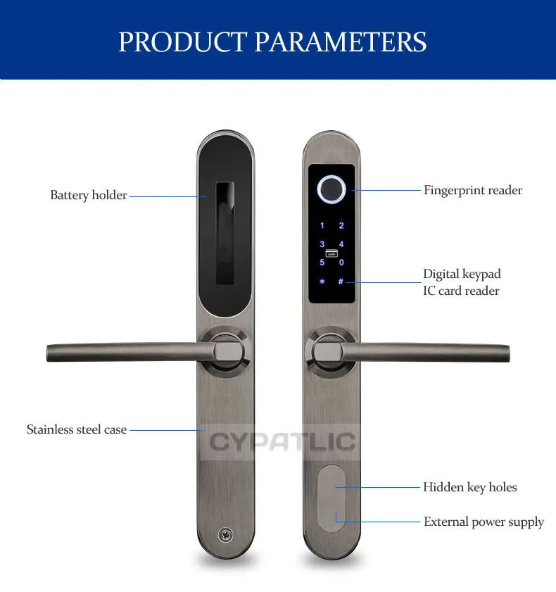 CYPATLIC биометрический дверной замок с отпечатком пальца интеллектуальный электронный замок с тонкой панелью из нержавеющей стали для алюминиевой стеклянной двери